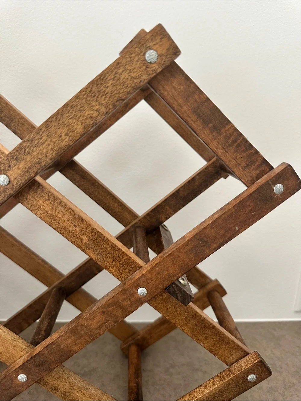 Vintage Wooden Accordian Style Foldable Towel or Large 8 Bottle Wine Rack 23“